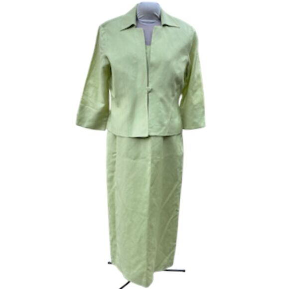Jessica Howard 2-Piece Linen Blend Dress/Jacket Lt. Green Sz. 12 Vtg - Picture 1 of 11